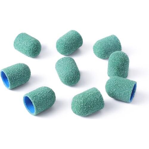 20pcs 13*19mm #80/120/180 Green Nail Sanding Caps Bands Rubber Gel Remover Cutter Drill Bits Pedicure Cuticle Tools Accessories