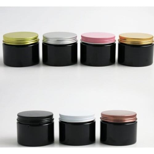24 x 150g Empty Black Cosmetic Cream Containers Cream Jars 150cc 150ml for Cosmetics Packaging Plastic Bottles With Metal Lids