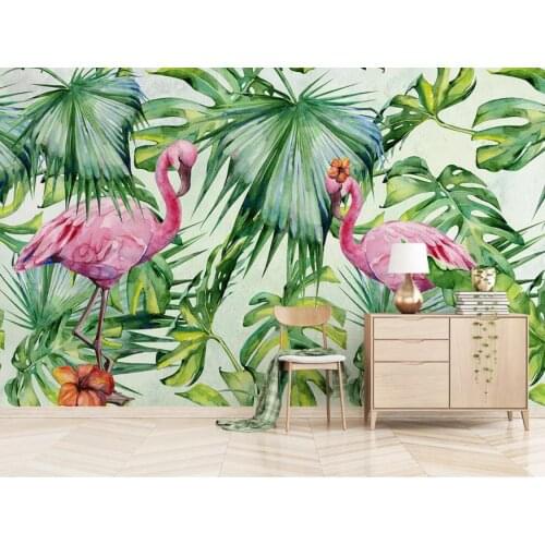 3D Tropical Banana Leaf Wallpaper Nordic Flamingo Wall Mural Cutsom Photo Wallpapers Canvas Home Wall Decor Papel De Parede