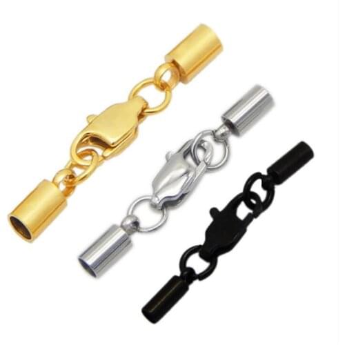 5pcs 2/3/4/5/6mm Stainless Steel Leather Cord End Caps with Lobster Clasp Connector for Jewelry Making