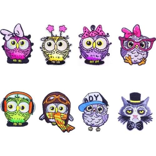 50pcs/Lot Cartoon Owl Embroidery Patches Letters Clothing Decoration Accessories Diy Iron Heat Transfer Applique Clothes