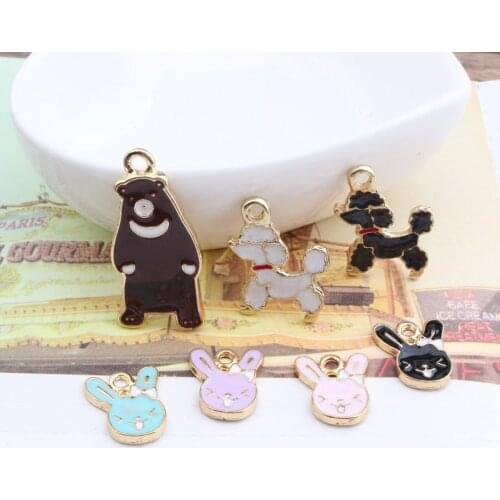 New Design 50pcs/lot Alloy drop oil Gold Tone Animals Cartoon Bears/Pet Dogs/Rabbits Heads Shape Charms Diy Jewelry Pendants