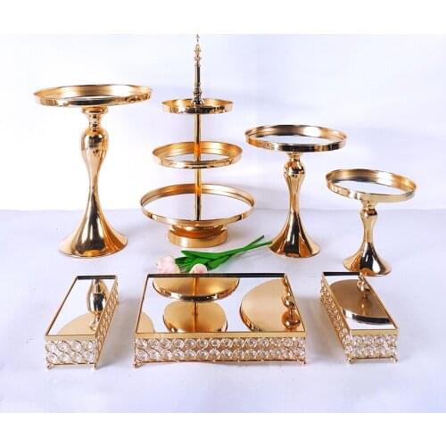 6-9PCS Crystal Metal Cake Stand Set Acrylic Mirror Cupcake decorations Dessert Pedestal Wedding Party Display Tray