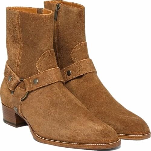 Handmade Vintage British Casual Men Boots Cow Leather Shoes High Quality Pointed Toe Work Platform Boots Luxury Chelsea Boots