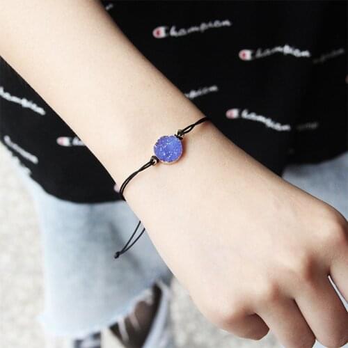 Crystal Quartzs Stone Druzy Charm Bracelet Adjustable Rope Bangle For Women Men Healing Reiki Lucky Female jewelry Creative Gift