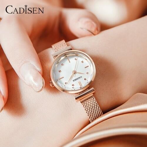 CADISEN luxury brand watch women fashion dress Quartz ladies mesh stainless steel waterproof casual gold watches Lady for girl
