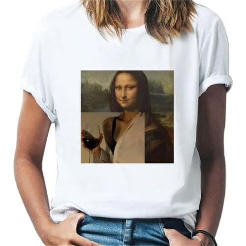 Harajuku Round Neck Short-sleeved t-shirt Ladies 2021 Hot New Hipster T shirt Casual t shirt women Mona Lisa Printed T-shirt