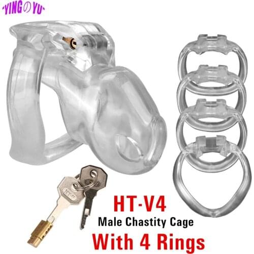 HT-V4 Male Chastity Device Cock Cage Dick Penis Ring Sleeve Dildo Lock Delay Ejaculation Clitoris Stimulation Sex Toys for Men