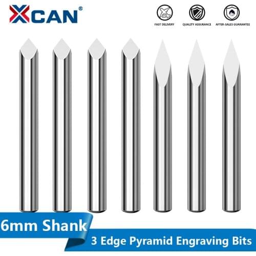 XCAN 3 Edge Pyramid Engraving Bits 6mm Shank 3 Face Bit 20-90Degrees Carbide End Mill Milling Cutter CNC Router Bit
