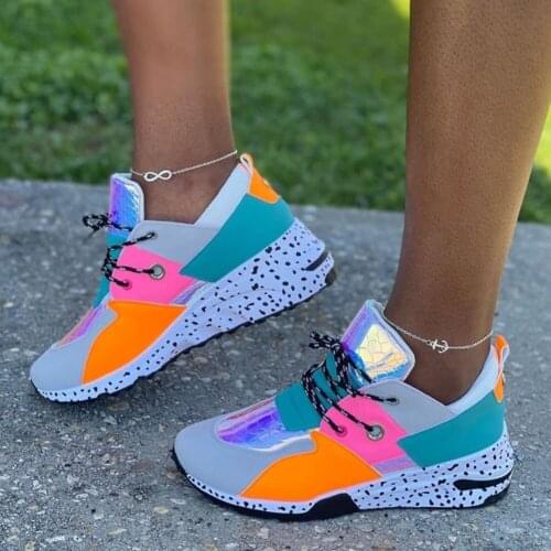 New INS Hot Womens Sneakers Fashion Ladies Lace Up Multicolor Round Toe Sneakers Casual Shoes Woman womens shoes