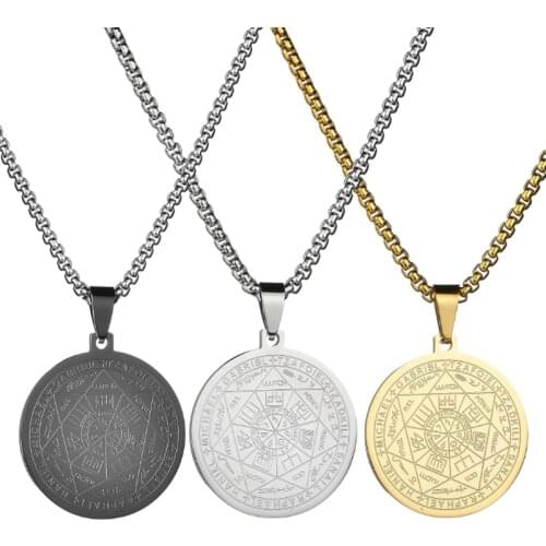 European and American Popular Titanium Steel Solomon Amulet Pendant Vintage Stainless Steel Seven Angels Seal Pendant Necklace