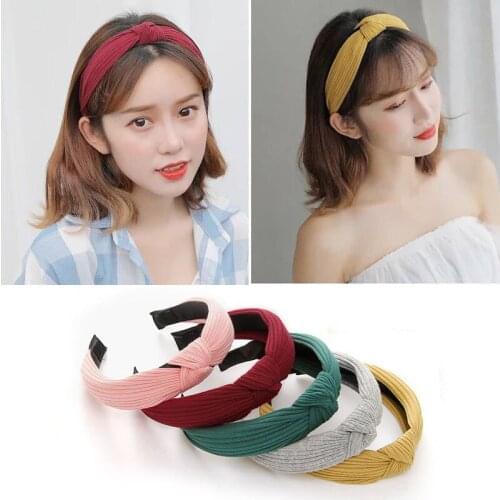 Fashion Cotton Solid Color Bow Knot Hair Bands for Women Stripe Headbands Ornament Hairbands Face Wash Hairband Hair Accessories