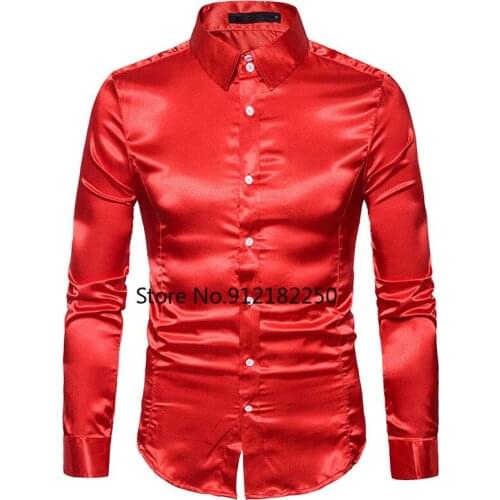 Mens White Silk Shirt 2021 Fashion Silk Satin Men Social Shirt Casual Slim Fit Long Sleeve Dress Shirts Male Camisa Masculina