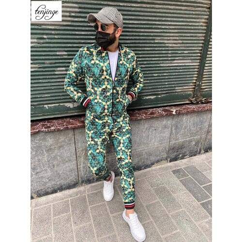 2022 New Men clothes 2 Pieces Sets Tracksuit Mens Jackets+Pants suit Sportwear Gentlemen Plaid Mens Sports Suit Mens Sets