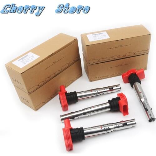 NEW UF-529 4Pcs Ignition System Red Ignition Coil Unit For Audi A4 A5 A6 Quattro Q5 Q7 R8 S4 S6 VW Touareg C1631 06E 905 115 F