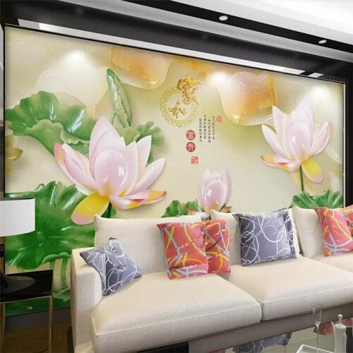 Wellyu papel de pared обои Custom wallpaper 3d new Chinese jade carving statue and rich nine fish Peony TV background wall paper