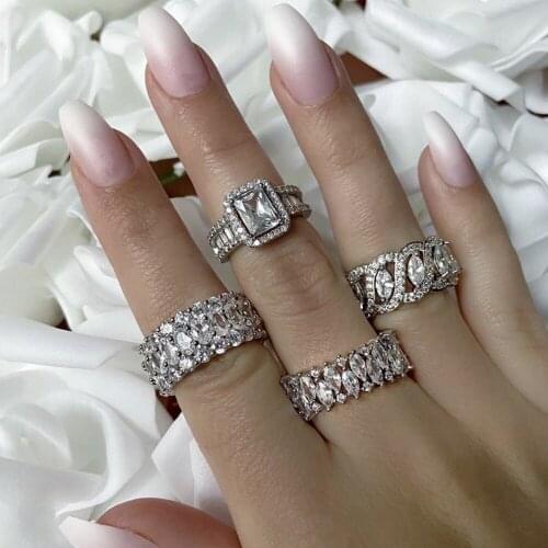 Band Diamond Ring Finger JEWELRY 925 Sterling SILVER PAVE FULL Created Diamond Cocktail ENGAGEMENT WEDDING Rings Women Men