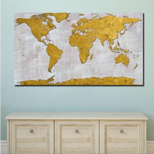 Huge Golden World Map Paintings Print On Canvas Abstract World Map Canvas Office Pictures on the Wall decor for home Unframed