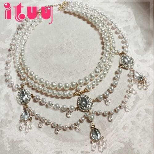 Handmade Necklace Lolita KC Mary Wedding Palace Style Collarbone Chain Gorgeous Multilayer White Pearl Water Drop Necklace Gifts