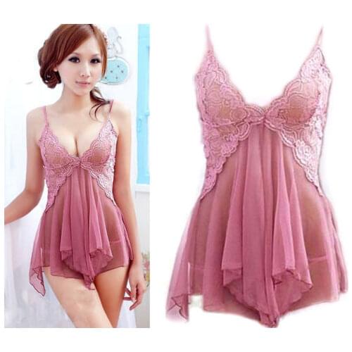 Sexy Womens Lingerie Lace Chiffon Dress Underwear Babydoll Sleepwear+G-string Nightwear Sets Hot Sale
