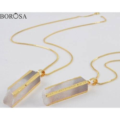 BOROSA Gold Natural Agates Druzy Pendant for Necklace Fashion 16'' 18'' Raw Geode Cluster Necklace Charms for Women G1999