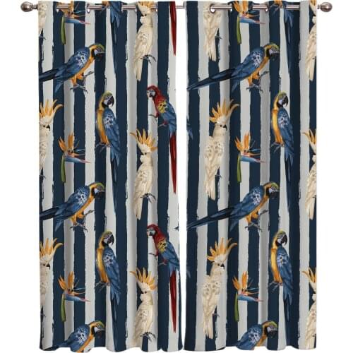 Parrot Bird Of Paradise Stripes Printing Curtains Living Room Bedroom Home Decoration Suitable for Adult Children Window Curtain