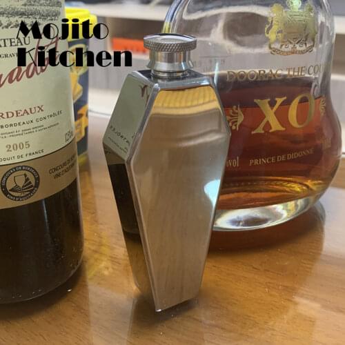 Portable Mini Hip Flask 3.5oz Whisky Vodka Free Funnel Stainless Steel Personalized Coffin Shape Flagon Mens Gift