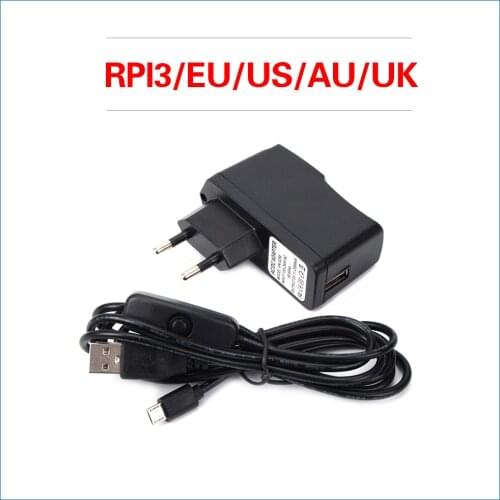 S ROBOT 5V 2.5A Raspberry Pi 3 Power AC Adapter Micro USB Cable for Raspberry Pi 3 B + Plus RPI182