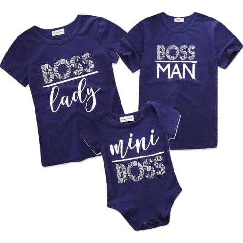Family Matching Clothes Outfits Look Father Mother Daughter Son Boss Tshirt Tee Tops Summer Daddy Mommy Baby Boss Lady Man