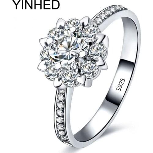 91% OFF !! YINHED Luxury Women Engagement Ring Jewelry 925 Sterling Silver Cubic Zircon CZ Flower Wedding Rings ZR160