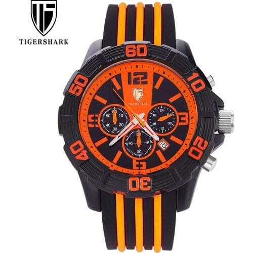 TIGERSHARK Men Sport Watch Top Brand Chronograph Quartz Watches Automatic Date 30M Waterproof With Box Relogio Masculino