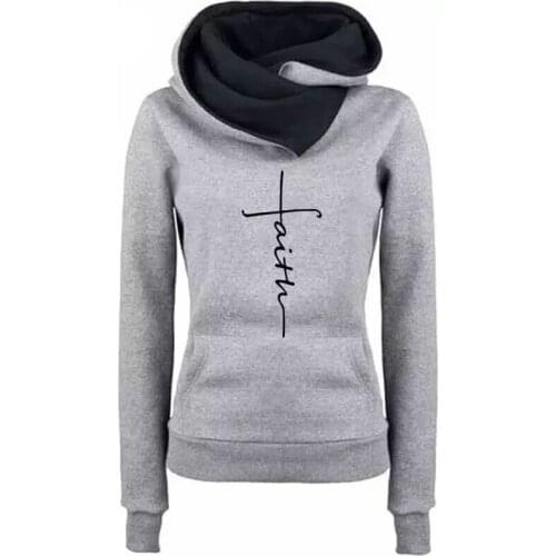 Hoodies Women Autumn Winter Long Sleeve Faith Embroidered Streetwear Warm Pullovers Tops Female Casual Plus Size Sweatshirts
