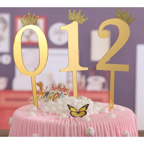 3*10.5cm Number Crown 0-9 Happy Birthday Acrylic Cake Topper Gold Wedding Cake Topper for Wedding Birthday Party Cake Decoration