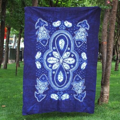 Yunnan tibet tribal batik handmade tie dye indigo table cloth ethnic boho gypsy hmong miao home decoration thai oriental 110x160