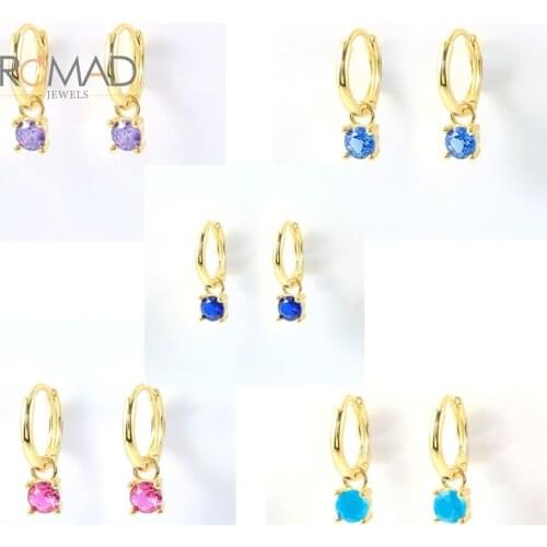 ROMAD 925 Sterling Silver Purple Blue Turquoise Earrings Round Small Hoop Earrings For Women Earring Jewelry Pendientes Plata