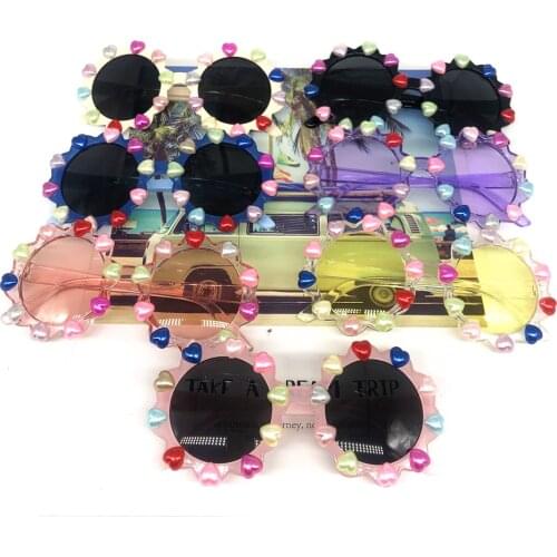 Rainbow Pearl Heart Kids Sunglasses 4-12 Years Baby Gorgeous Sun Glasses Round Shades UV400 Eyeglasses Gafas De Sol
