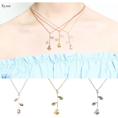 Womens Charming Rose Flower Pendant Necklace Rose Gold Silver Jewelry