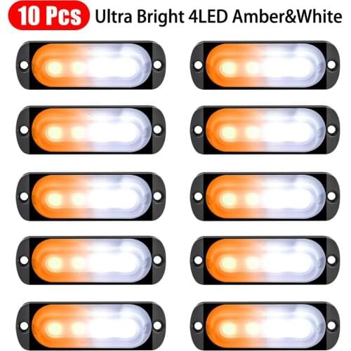 10Pcs Strobe 4LED Light Universal LED 12V 24V SUV Vans Truck Lights Car White Amber Emergency Hazard Flashing Warning Light Lamp