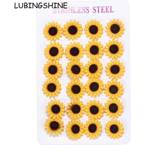 12pairs/lot Women Stainless Steel Acrylic Daisy Sunflower Stud Earring Set Jewelry Gift
