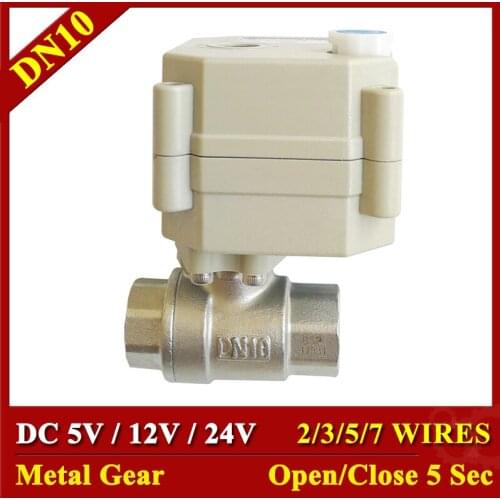 2 Way Stainless Steel 3/8" Electric Valves DC5V 12V 24V Quality Metal Gear Fast Open/Closed DN10 Motorized Water Valves 1.0Mpa