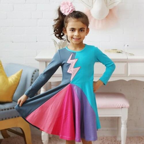 2019 Cute Rainbow Girls Dresses Spring Autumn Baby Kids Color Patchwork Dress Clothes Long Sleeve Little Girl Dress Outfits 2-6Y