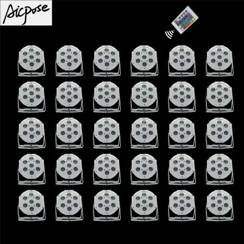 30pcs/lots 7 * 12w remote control par LED par light 7x12W RGBW 4 in 1 flat par light dmx512 disco light professional stage light