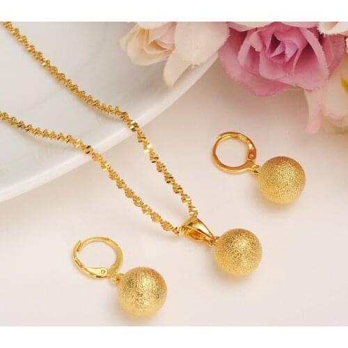 African romantic cute Round Ball Pendant Necklace chain Earrings sets Jewelry Gold Bead Necklaces sets forwomen girl Best Gifts