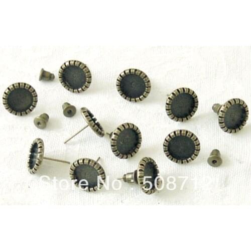 Free shipping!!!500 Pieces of Antique Bronze 12mm Tray Posts Earrings