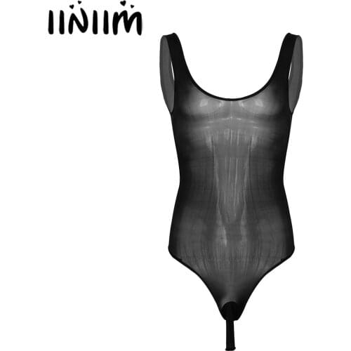 Mens Sissy Teddies Sleeveless Bodysuit See-Through Open Bulge Pouch JJ Underwear Gay Male Lingerie Nightwear Bodycon