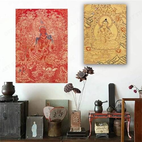 Buddhist Buddha Thangka Canvas Print Painting Poster Art India Chinese Zen Wall Picture Retro Home Decoration