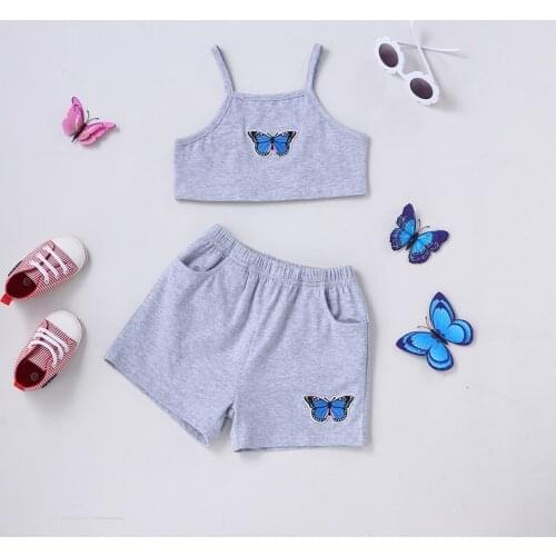 Kids Summer Clothes 2 Pcs Sets Butterfly Short Vest+short Pants Cotton Casual Kids Clothes Home Girls Clothes Girl Outfit 0-6Y