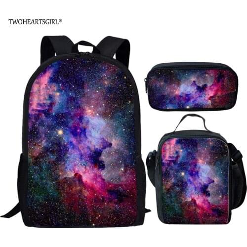 Twoheartsgirl Multicolor Galaxy Star Space School Bag Sets for Kids Classic Boys Girls School Backpack Children Bookbags 16inch