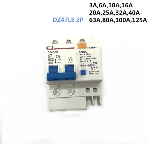 DZ47-63 DZ47LE 2P 16-63A 230V~ 50HZ/60HZ Residual current Circuit breaker with over current and Leakage protection