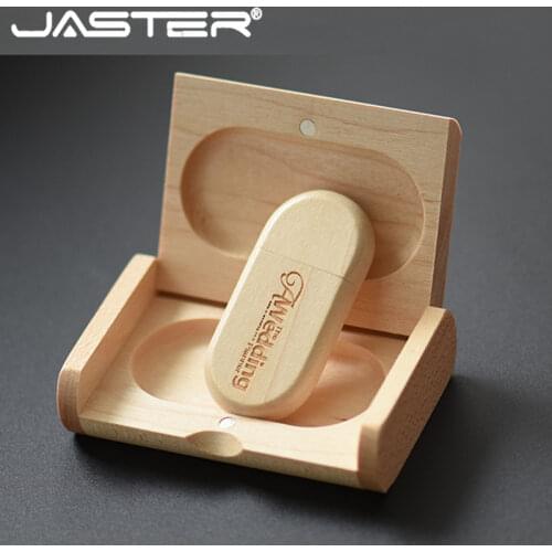 JASTER Customize LOGO wooden + Box Personal LOGO pendrive 4GB 8GB 16GB 32GB usb Flash Drive U disk Memory stick wedding Gift